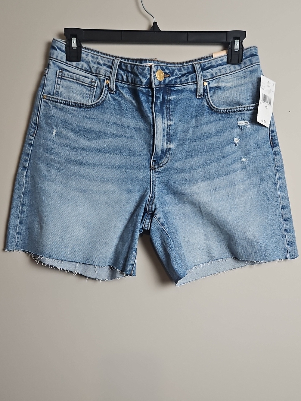 KUT From The Kloth Hailey High Rise Raw Hem: Med Blue Denim W/Lt Distress: 10